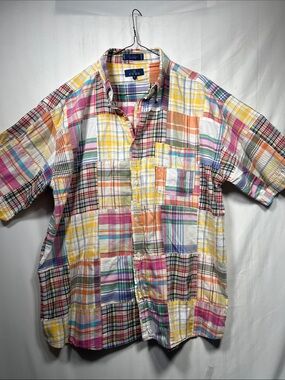 Enro 2ply Madra Multi-Color Patchwork Plaid Short-Sleeve Button-Down Shirt